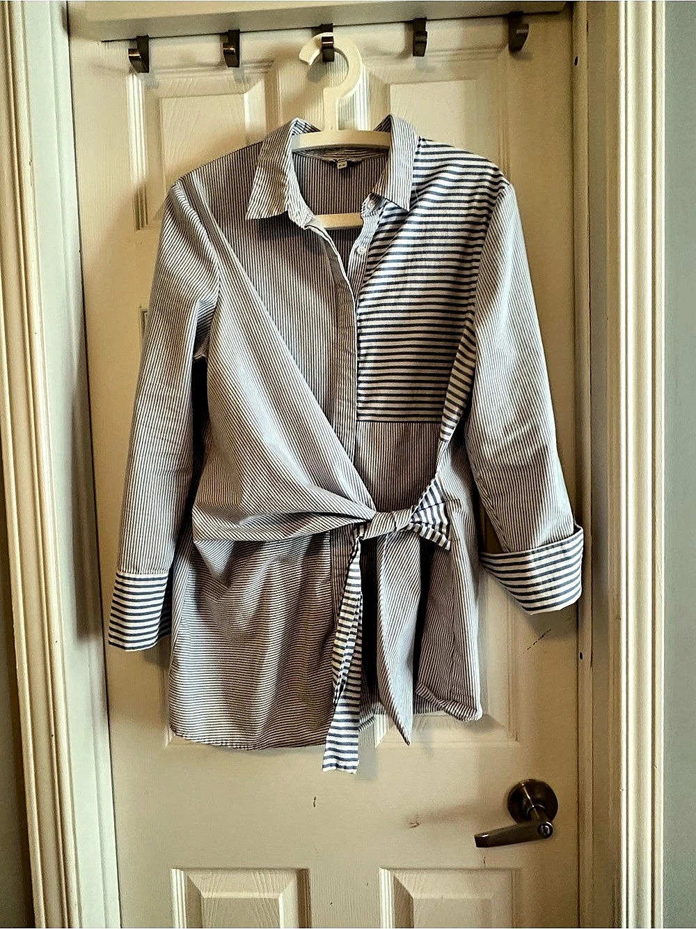 Reitmans Striped Wrap Front Tunic in Blue & White Size XL-TG Like New